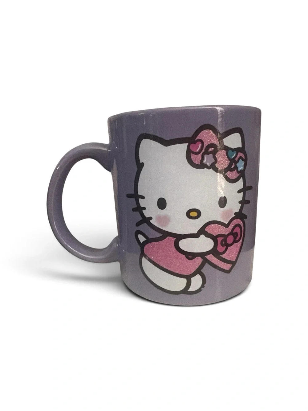 Sanrio Hello Kitty Lavender and Pink Ceramic Mug with Glitter Bow